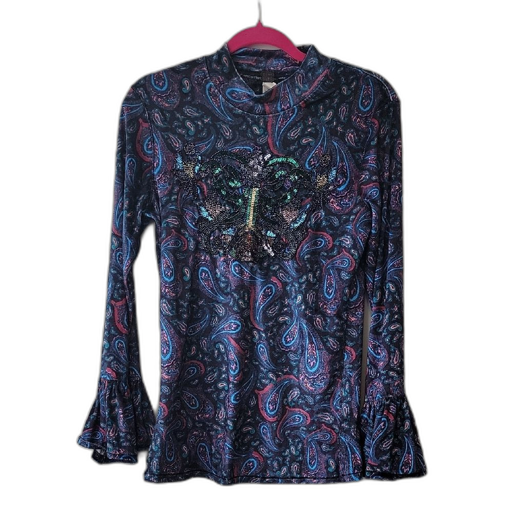 Free People We The Free Paisley Beaded Bell Sleeve Top